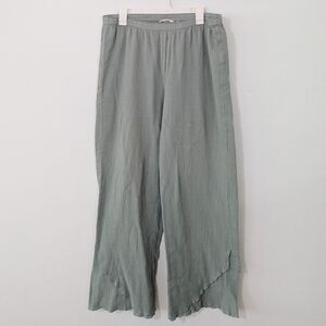 Soft Surroundings La Marche Gauze Cotton Straight Leg Pants Tulip Hem Green TL